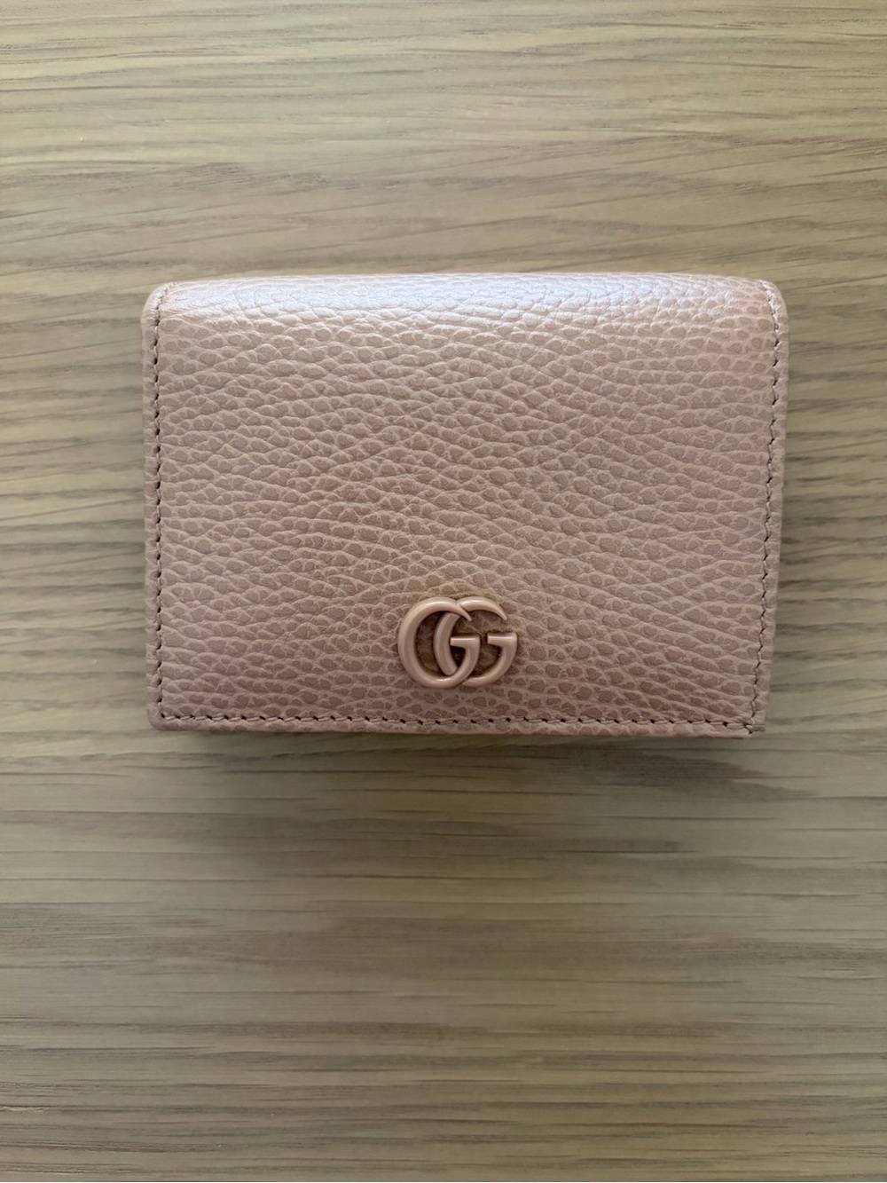 Gucci GG Marmont Card Case Wallet in Pebbled Rose Beige Leather - Picture 2 of 8